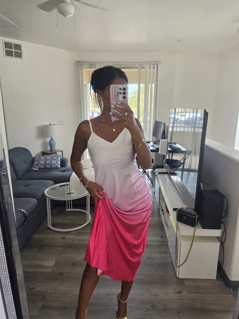 Pink Ombre Slip Dress Satin - Picture 3 of 16